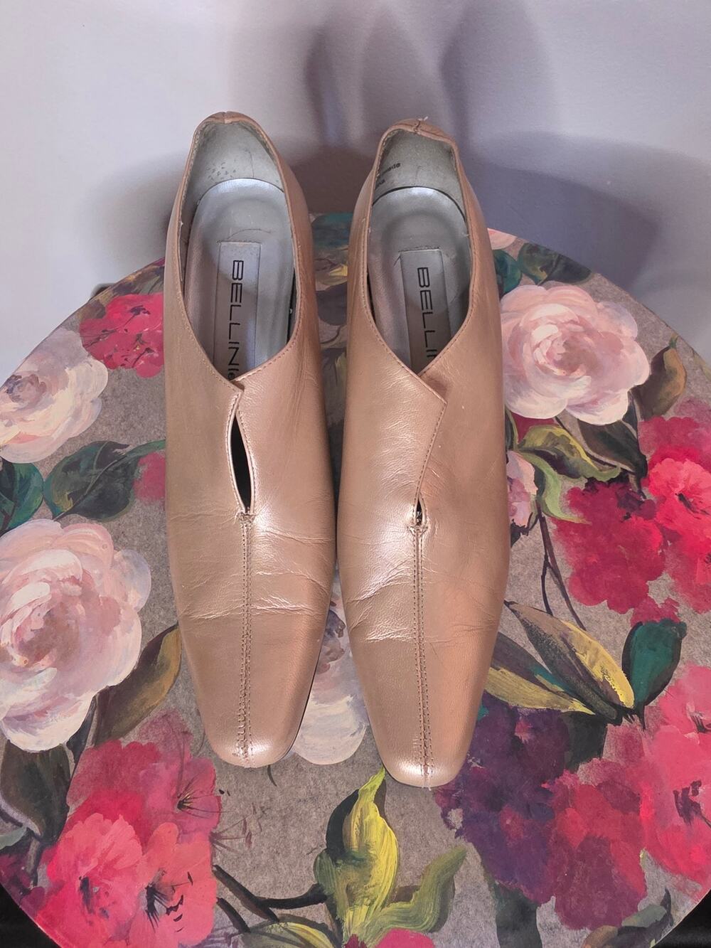 Vtg Bellini Champagne Metallic Leather Shootie Bootie Pumps 7.5M